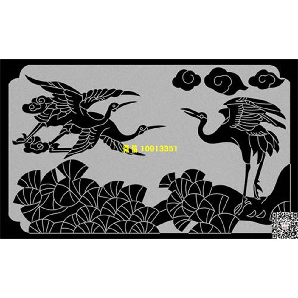 精雕图16(1)松鹤栏板精雕图线雕图线条图单线铣底图_电脑雕刻plt文泰矢量图精雕图浮雕图